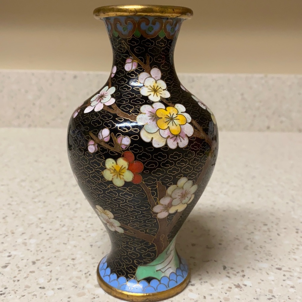 Vintage Cherry Blossom motif Cloisonné Vase